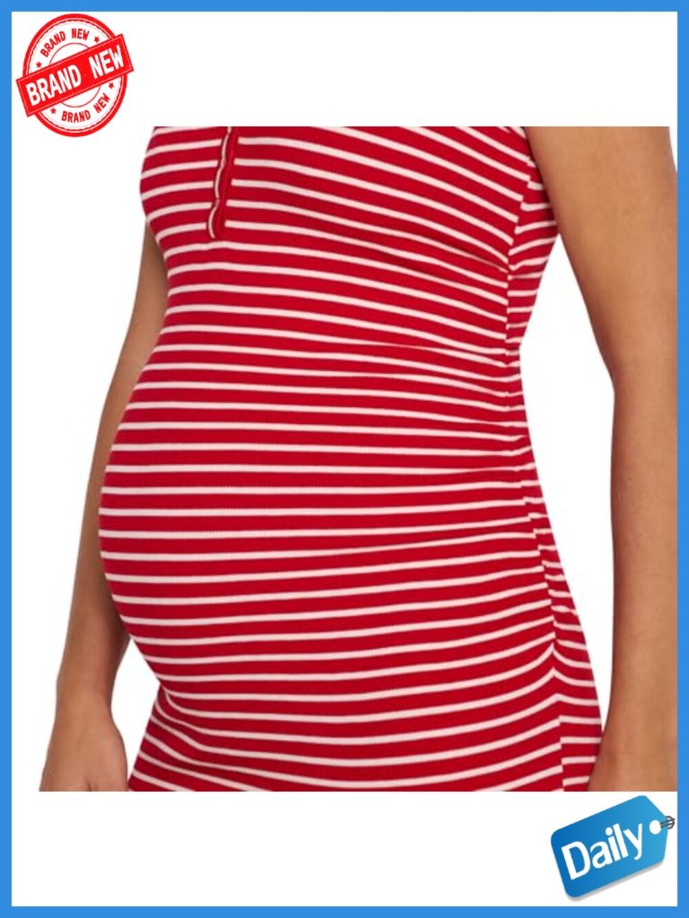 Sleeveless Henley V-Neck Rib Knit Midi Bodycon Maternity Dress - Picture 2 of 3